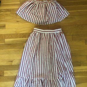 Striped two piece set midi skirt and strapless top